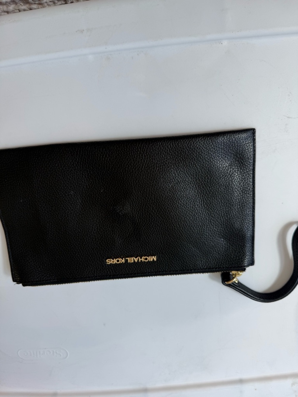 Michael Kors Black Leather Zip Wristlet with Gold Logo